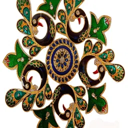 Kala Samarpan Green & Blue Meenakari Foldable Rangoli With Centerpiece-22