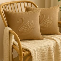 MFD HOME FURNISHING Khaki Set of 2 Embroidered Square Cushion Covers-picture-37