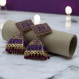 Adhvik Gold-Plated Artificial Stones Studded And Beaded Dome Shaped Jhumkas-4