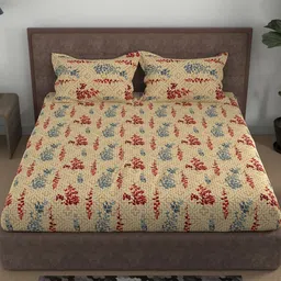 BELLA CASA Red Floral Printed 180 TC Pure Cotton Queen Bedsheet Set 2.7 m x 2.2 m-15