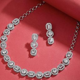TIYARA Women Silver Necklace and Earrings Jewellery Set-image-72