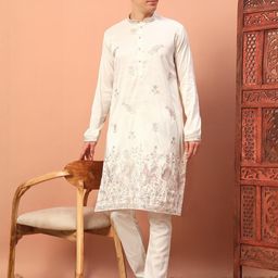 DVILLA Men Off White Cotton Kurtas-image-101