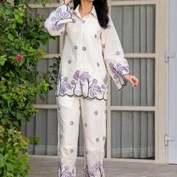HOUSE OF JAMOTI Embroidered Shirt Collar Shirt With Trousers Desert Rose Co Ord Set-55