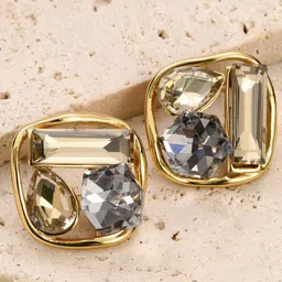SALTY Artificial Stones Studded Square Shaped Auric Temptation Studs-43