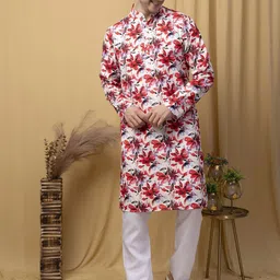Hangup Men Floral Printed Regular Kurta with Pyjamas-image-61