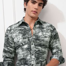 HIGHLANDER Men Slim Fit Spread Collar Abstract Printed Casual Shirt-picture-21