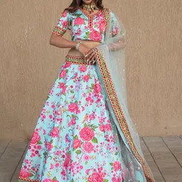 FABPIXEL Printed Beads and Stones Semi-Stitched Lehenga & Unstitched Blouse With Dupatta-picture-31