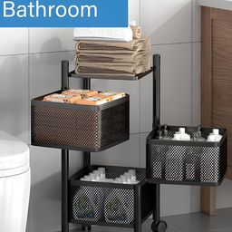Aura Black 2 Pieces Regular 3 Layer Multi-Utility Organiser Storage Rack With Wheels image 3