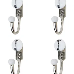 IndianShelf White & Silver Toned 4 Pieces Ceramic & Zinc Key Wall Hooks-image-79
