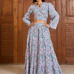 Pink Paprika by SASSAFRAS Printed Pure Cotton Top With Skirt Co-Ords-picture-32