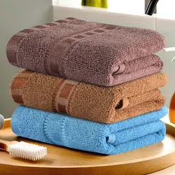 Kuber Industries Blue & Brown 3 Pieces Cotton 225 GSM Anti Bacterial Face Towels-image-95