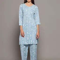 BREATHABLES Women Ethnic Printed Kurti & Pyjama Night Suits-picture-41