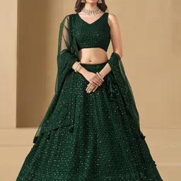 DIVASTRI Embroidered Sequinned Semi-Stitched Lehenga & Unstitched Blouse With Dupatta-image-79