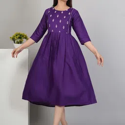 HETSA Floral Yoke Design Round Neck A-Line Ethnic Dress-image-102