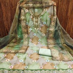SAINOOR Floral Printed Sequinned Organza Unstitched Dress Material-image-92