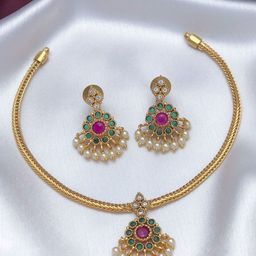 Rujve Jewellery Gold-Plated Cubic Zirconia Stone-Studded Jewellery Set-image-10