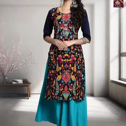 HERE&NOW Selection Of 2 Ethnic Motifs Printed Round Neck Straight Kurtas-picture-17