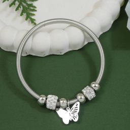 I Jewels Silver-Plated Crystals Studded Charm Bracelet With Butterfly Drop-image-54