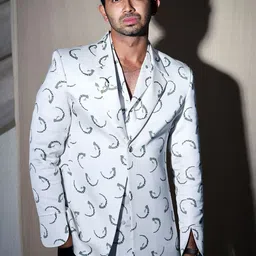 Arya Giri Printed Notched Lapel Modal Formal Single-Breasted Blazer image 1