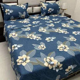 Pure Decor Blue & White Floral Other 4 Piece Double King Fine Bedding Set-33