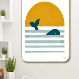 SAF White & Mustard Sun & Dolphine Printed Wooden Wall Art-image-83