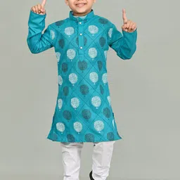 NFC CREATION Boys Floral Printed Regular Thread Work Kurta with Pyjamas-24
