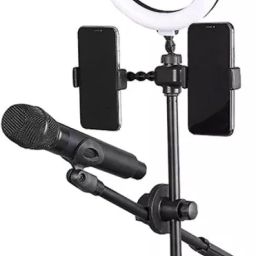 Store2508 Live Stream Selfie Ring Light 4 in 1 with 2 Cell Phone Holder Microphone Holder Ring Flash-image-63