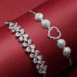 ZENEME Set Of 2 American Diamond Rhodium-Plated Wraparound Bracelet-4