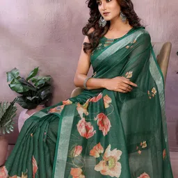 PAMPER YOURSELF Floral Zari Linen Blend Saree-image-82