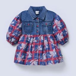 Ed-a-Mamma Girls Floral Printed Shirt Collar Cotton Fit & Flare Dress-picture-27
