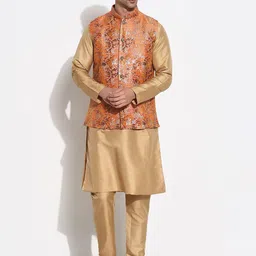 SHOWOFF Men Regular Raw Silk Kurta with Trousers-37