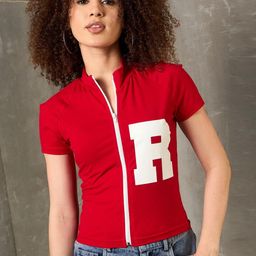 SASSAFRAS Women Typography Printed High Neck Pockets Slim Fit T-shirt-image-70