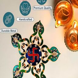 Kala Samarpan Green & Red Peacock With Swastik Rangoli Sticker With Centerpiece image 4