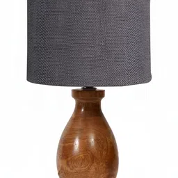 Devansh Grey & Brown Textured Wooden Cylindrical Shaped Table Lamp-22