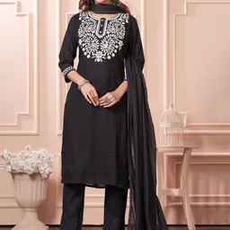 BulBul Women Ethnic Motifs Thread Work Pure Cotton Kurta with Palazzos With Dupatta-picture-27