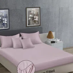 KLOTTHE Pink 400 TC King Bedsheet with 2 Pillow Covers-picture-20