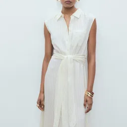 MANGO Self Striped Belted Shirt Midi Dress-picture-41