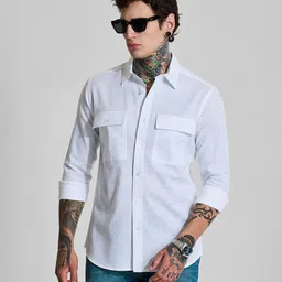Snitch Men India Slim Fit Spread Collar Solid Cotton Linen Casual Shirt-image-97