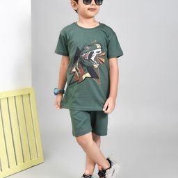 YOUMAA Boys Printed Round Neck Pure Cotton T-Shirt With Shorts-image-45