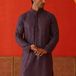 Jompers Men Geometric Embroidered Sequinned Kurta-image-95