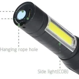 nirvair High Power USB Rechargeable Long Range Led Torch Light Emergency Light+ Desk Light with 3 Adjustable Modes Zoom in Flashlight with Hanging Rope for Torch Keychain(Black) Pack of 1 3 hrs Torch Emergency Light image 4