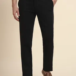 JADE BLUE Men Solid Slim Fit Mid-Rise Flat-Front Regular Trousers-image-81