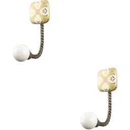 IndianShelf 2 Pcs Ceramic Leaf Flower Square Cloth Hanger for Wall Hooks for Kitchen-image-86