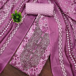 HERE&NOW Floral Printed Embroidered Pure Cotton Unstitched Dress Material-image-34