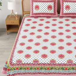 MAFATLAL Sanskriti White Floral Printed Cotton 144 TC King Bedsheet Set 2.34 m X 2.7 m-image-83