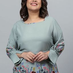 Instafab Plus Floral Printed Boat Neck Boxy Top-image-39