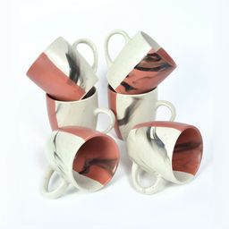 FABINALIV Rust & Cream-Coloured Printed Ceramic Matte Cups Set of Cups and Mugs image 4