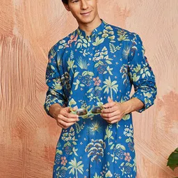 VASTRAMAY Floral Printed Mandarin Collar Cotton Straight Kurta-47