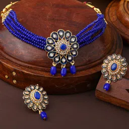 Estele Gold-Plated Artificial Stone-Studded & Beaded Jewellery Set-image-42