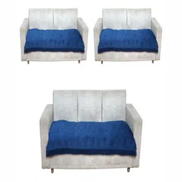 Fashion Throw Teal Blue 3 Pieces Self Design 7 Seater Velvet Sofa Covers-picture-3